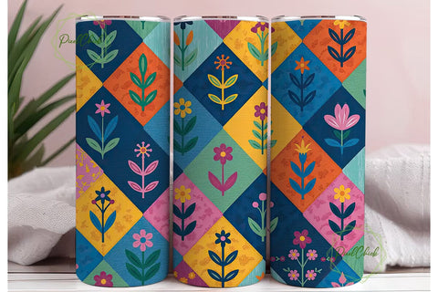 Patchwork Floral Tumbler Wrap Sublimation PixelChick 