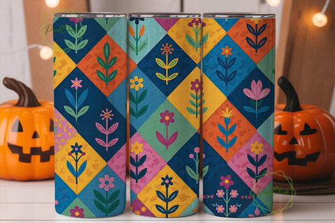 Patchwork Floral Tumbler Wrap Sublimation PixelChick 