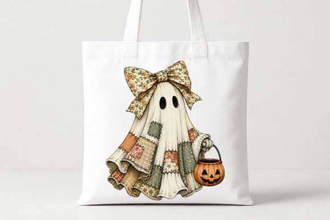 Patchwork Ghost Pumpkin Bucket PNG | Cute Halloween Digital Download SVG BillahCrafts 