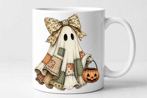 Patchwork Ghost Pumpkin Bucket PNG | Cute Halloween Digital Download SVG BillahCrafts 