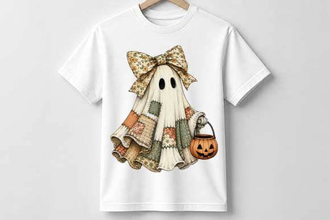 Patchwork Ghost Pumpkin Bucket PNG | Cute Halloween Digital Download SVG BillahCrafts 