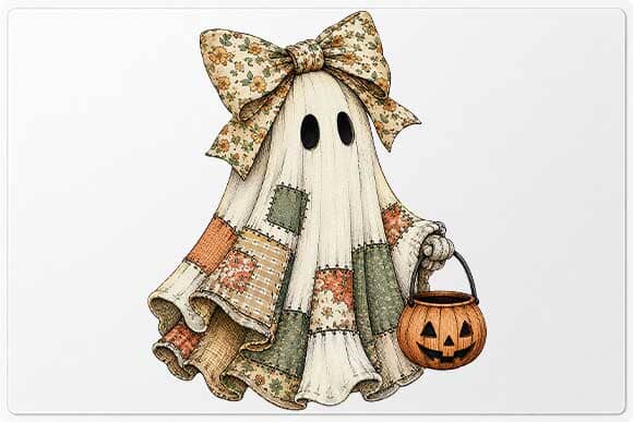 Patchwork Ghost Pumpkin Bucket PNG | Cute Halloween Digital Download SVG BillahCrafts 