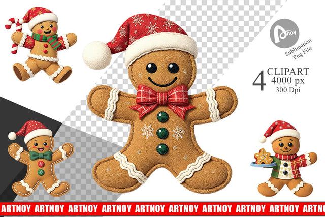 Patchwork Gingerbread Clipart Sublimation artnoy 