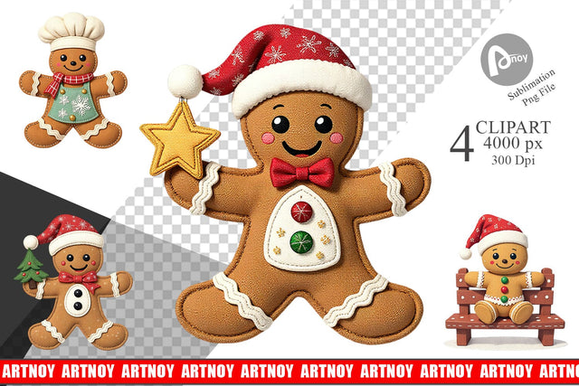 Patchwork Gingerbread Clipart Sublimation artnoy 