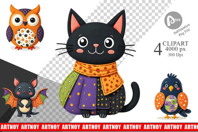 Patchwork Halloween Critters Clipart Sublimation artnoy 