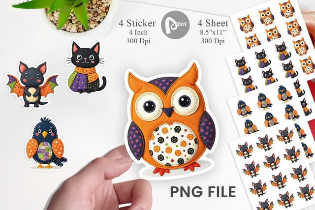 Patchwork Halloween Critters Sticker Sublimation artnoy 