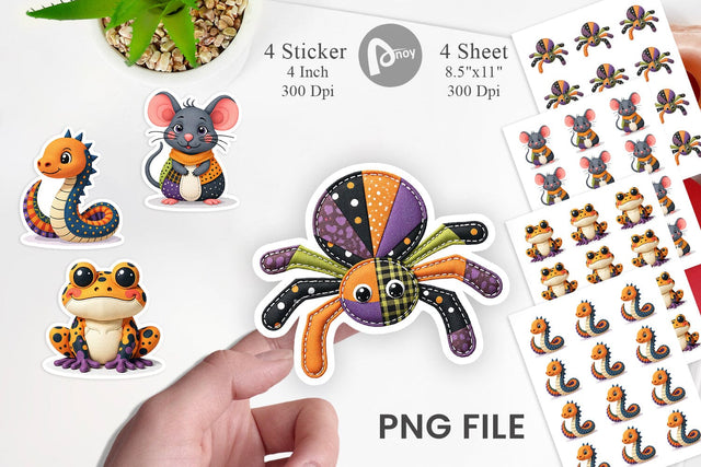 Patchwork Halloween Critters Sticker Sublimation artnoy 