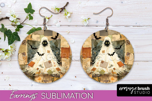 Patchwork Halloween Earrings Round Earrings Sublimation Sublimation OrangeBrushStudio 