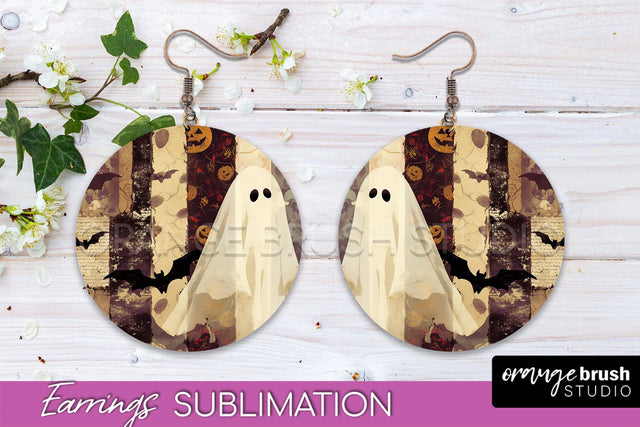 Patchwork Halloween Earrings Round Earrings Sublimation Sublimation OrangeBrushStudio 