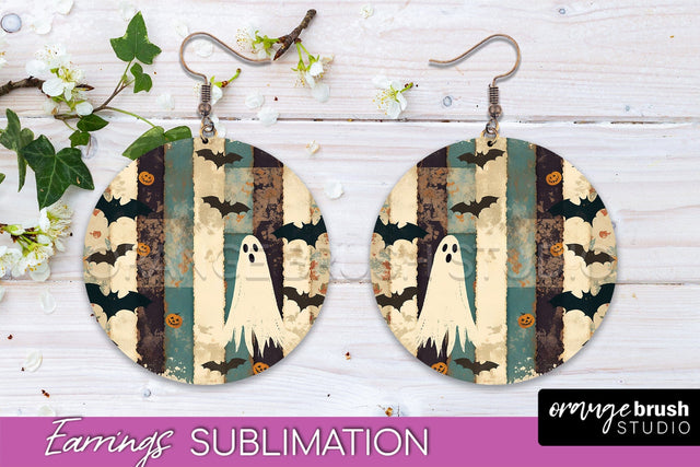 Patchwork Halloween Earrings Round Earrings Sublimation Sublimation OrangeBrushStudio 