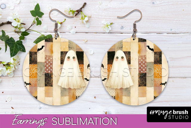 Patchwork Halloween Earrings Round Earrings Sublimation Sublimation OrangeBrushStudio 