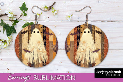 Patchwork Halloween Earrings Round Earrings Sublimation Sublimation OrangeBrushStudio 