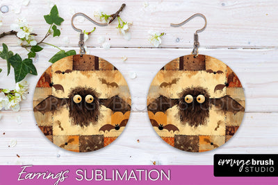 Patchwork Halloween Earrings Round Earrings Sublimation Sublimation OrangeBrushStudio 