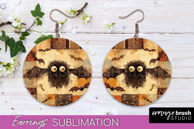 Patchwork Halloween Earrings Round Earrings Sublimation Sublimation OrangeBrushStudio 