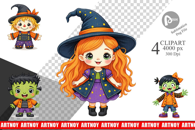 Patchwork Halloween Friends Clipart Sublimation artnoy 