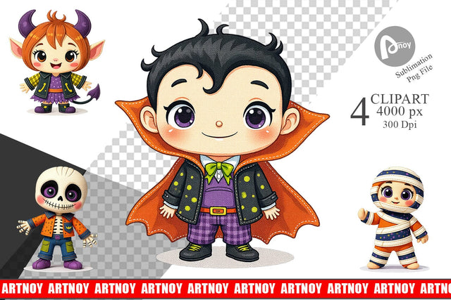 Patchwork Halloween Friends Clipart Sublimation artnoy 