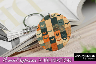 Patchwork Halloween Keychain - Ghost Keychain Sublimation Sublimation OrangeBrushStudio 