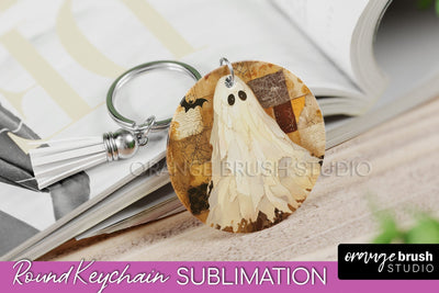 Patchwork Halloween Keychain - Ghost Keychain Sublimation Sublimation OrangeBrushStudio 