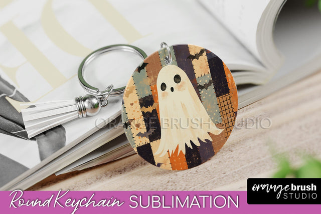 Patchwork Halloween Keychain - Ghost Keychain Sublimation Sublimation OrangeBrushStudio 