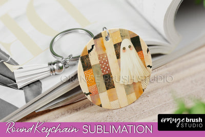 Patchwork Halloween Keychain - Ghost Keychain Sublimation Sublimation OrangeBrushStudio 