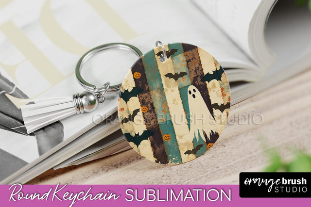 Patchwork Halloween Keychain - Ghost Keychain Sublimation Sublimation OrangeBrushStudio 