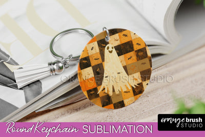 Patchwork Halloween Keychain - Ghost Keychain Sublimation Sublimation OrangeBrushStudio 
