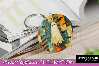 Patchwork Halloween Keychain - Ghost Keychain Sublimation Sublimation OrangeBrushStudio 