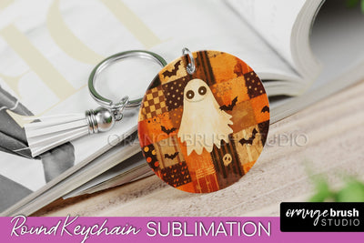 Patchwork Halloween Keychain - Ghost Keychain Sublimation Sublimation OrangeBrushStudio 