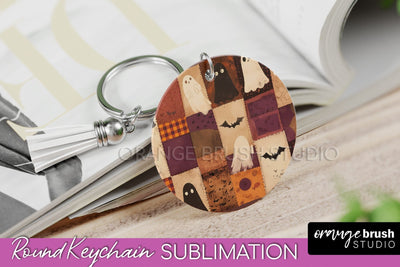 Patchwork Halloween Keychain - Ghost Keychain Sublimation Sublimation OrangeBrushStudio 