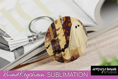 Patchwork Halloween Keychain - Ghost Keychain Sublimation Sublimation OrangeBrushStudio 