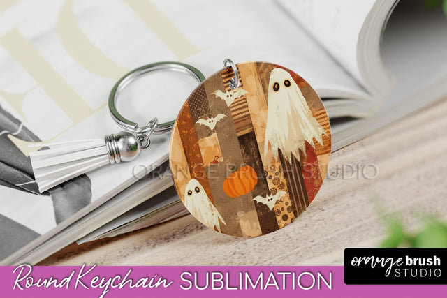 Patchwork Halloween Keychain - Ghost Keychain Sublimation Sublimation OrangeBrushStudio 