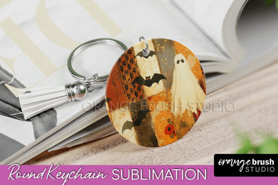 Patchwork Halloween Keychain - Ghost Keychain Sublimation Sublimation OrangeBrushStudio 