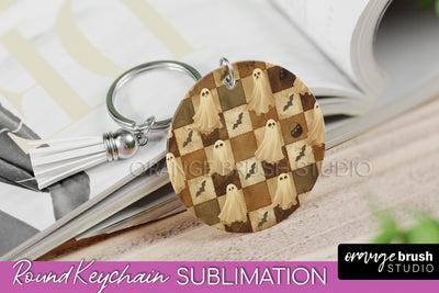 Patchwork Halloween Keychain - Ghost Keychain Sublimation Sublimation OrangeBrushStudio 