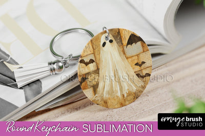 Patchwork Halloween Keychain - Ghost Keychain Sublimation Sublimation OrangeBrushStudio 