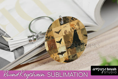Patchwork Halloween Keychain - Ghost Keychain Sublimation Sublimation OrangeBrushStudio 