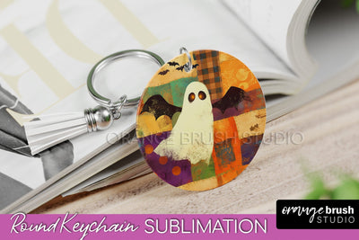 Patchwork Halloween Keychain - Ghost Keychain Sublimation Sublimation OrangeBrushStudio 