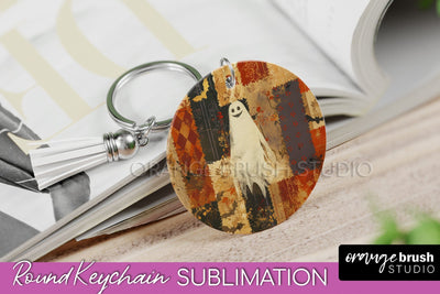 Patchwork Halloween Keychain - Ghost Keychain Sublimation Sublimation OrangeBrushStudio 