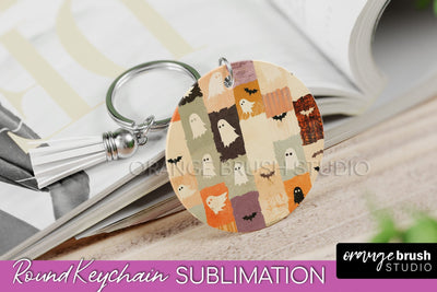 Patchwork Halloween Keychain - Ghost Keychain Sublimation Sublimation OrangeBrushStudio 