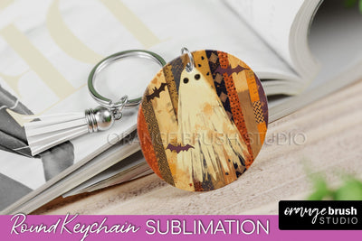 Patchwork Halloween Keychain - Ghost Keychain Sublimation Sublimation OrangeBrushStudio 