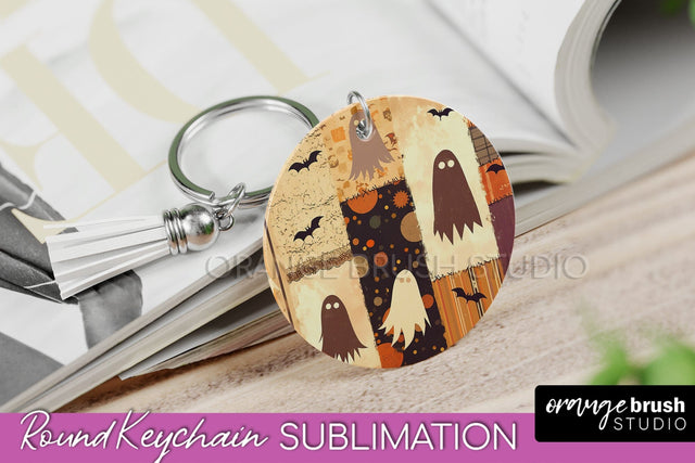 Patchwork Halloween Keychain - Ghost Keychain Sublimation Sublimation OrangeBrushStudio 