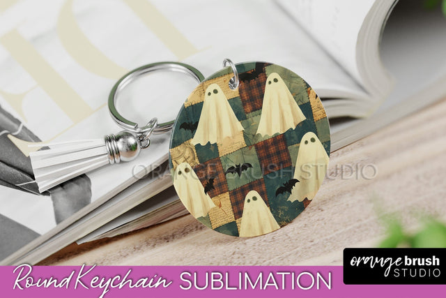 Patchwork Halloween Keychain - Ghost Keychain Sublimation Sublimation OrangeBrushStudio 