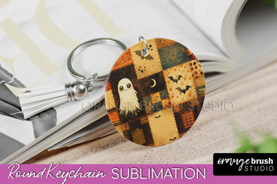 Patchwork Halloween Keychain - Ghost Keychain Sublimation Sublimation OrangeBrushStudio 