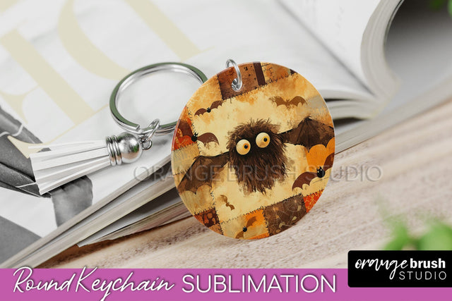 Patchwork Halloween Keychain - Ghost Keychain Sublimation Sublimation OrangeBrushStudio 