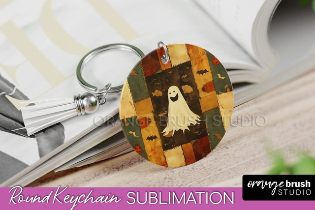 Patchwork Halloween Keychain - Ghost Keychain Sublimation Sublimation OrangeBrushStudio 