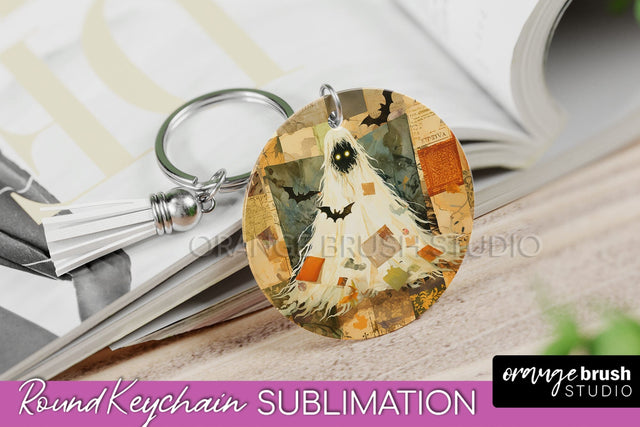 Patchwork Halloween Keychain - Ghost Keychain Sublimation Sublimation OrangeBrushStudio 
