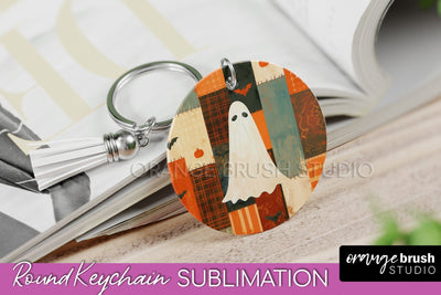 Patchwork Halloween Keychain - Ghost Keychain Sublimation Sublimation OrangeBrushStudio 