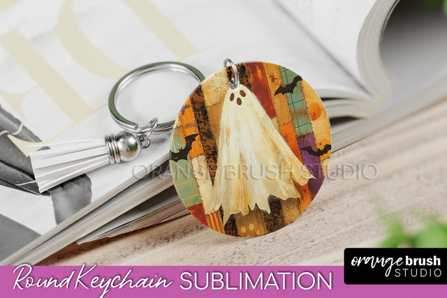 Patchwork Halloween Keychain - Ghost Keychain Sublimation Sublimation OrangeBrushStudio 