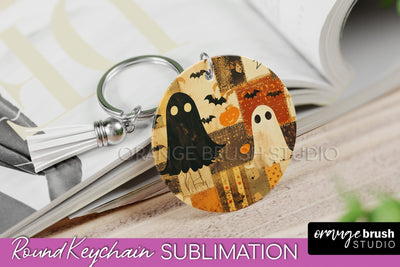 Patchwork Halloween Keychain - Ghost Keychain Sublimation Sublimation OrangeBrushStudio 