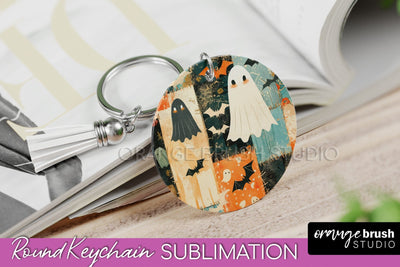 Patchwork Halloween Keychain - Ghost Keychain Sublimation Sublimation OrangeBrushStudio 