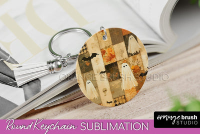 Patchwork Halloween Keychain - Ghost Keychain Sublimation Sublimation OrangeBrushStudio 